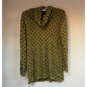 Pleats Collection Womens Polka Dots Pullover Cowl High Neck Top Medium Green
